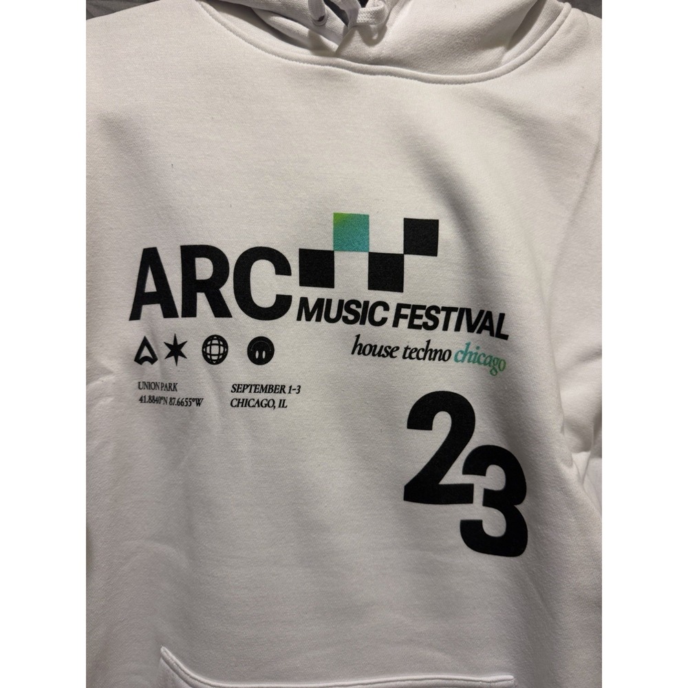 ARC Music Festival White Pullover Fleece Hoodie Men's Large Graphic Logo Pockets - Picture 3 of 9